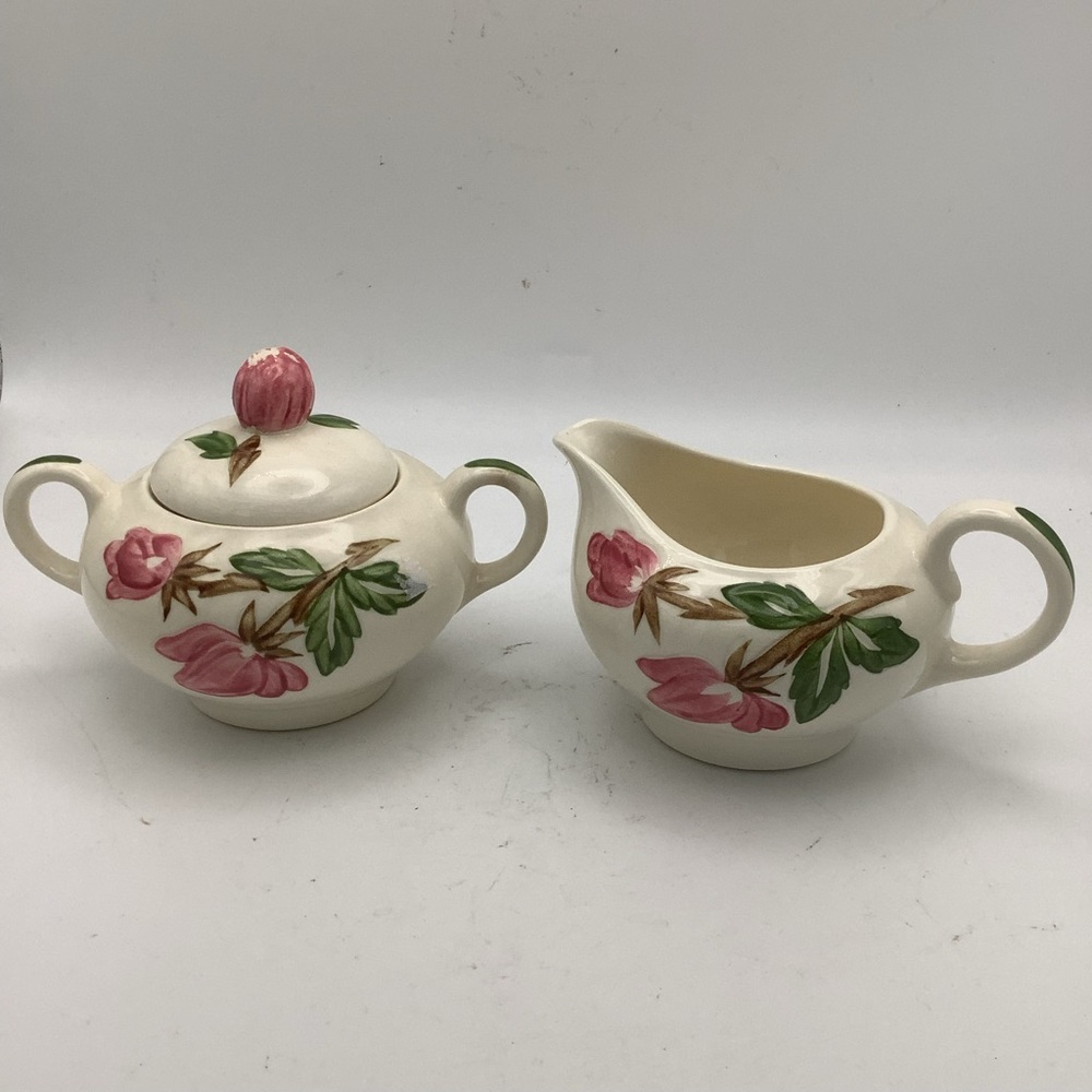 Vintage Continental Kilns Hand Painted Pink Roses Cream and Sugar Set